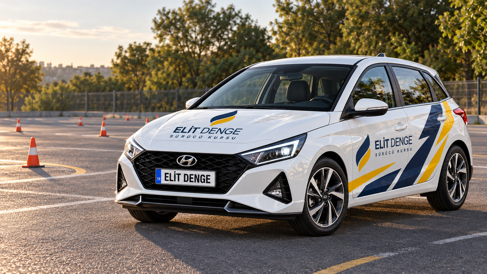 Elit Denge logolu beyaz Hyundai eğitim otomobili